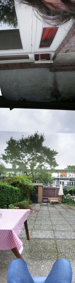Verticaal panorama in de tuin